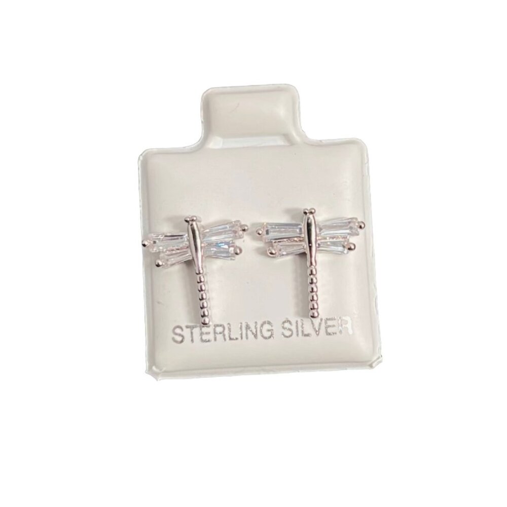 925 Sterling Silver Dragonfly Shape Stud Earrings